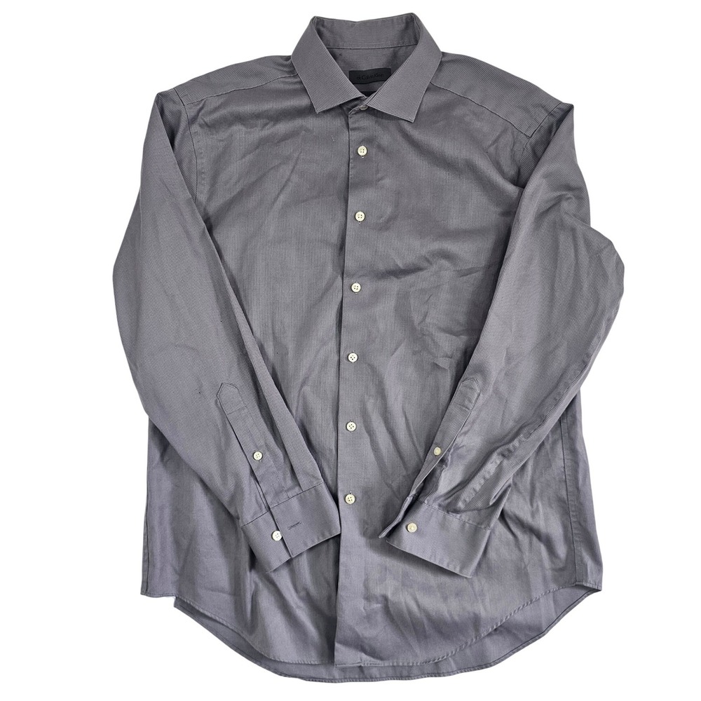Calvin Klein Mens Slim Fit Non Iron Dress Shirt Grey Micro Pattern 16.5 32-33